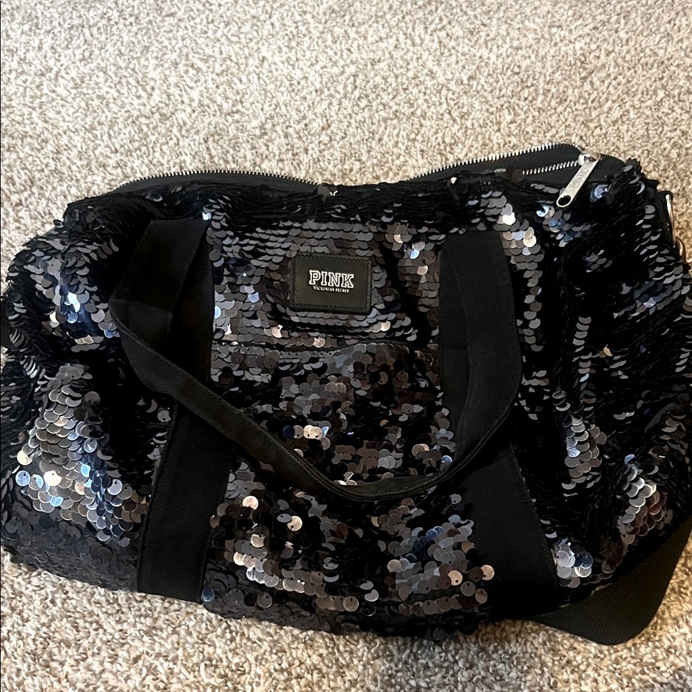PINK Victoria's Secret Black Sequin Travel Bag